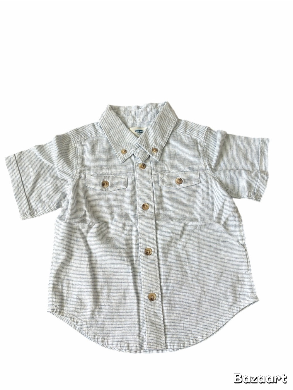 NWT Toddler Boy Old Navy Short-Sleeve Button-Down Shirt in Light Gray Stripe